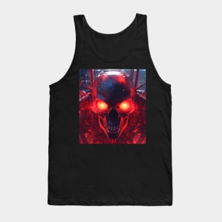 Evil Laughing Cyberpunk Red Neon Skull Tank Top